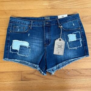 True Craft Women's Dark Blue Frayed Jean Shorts